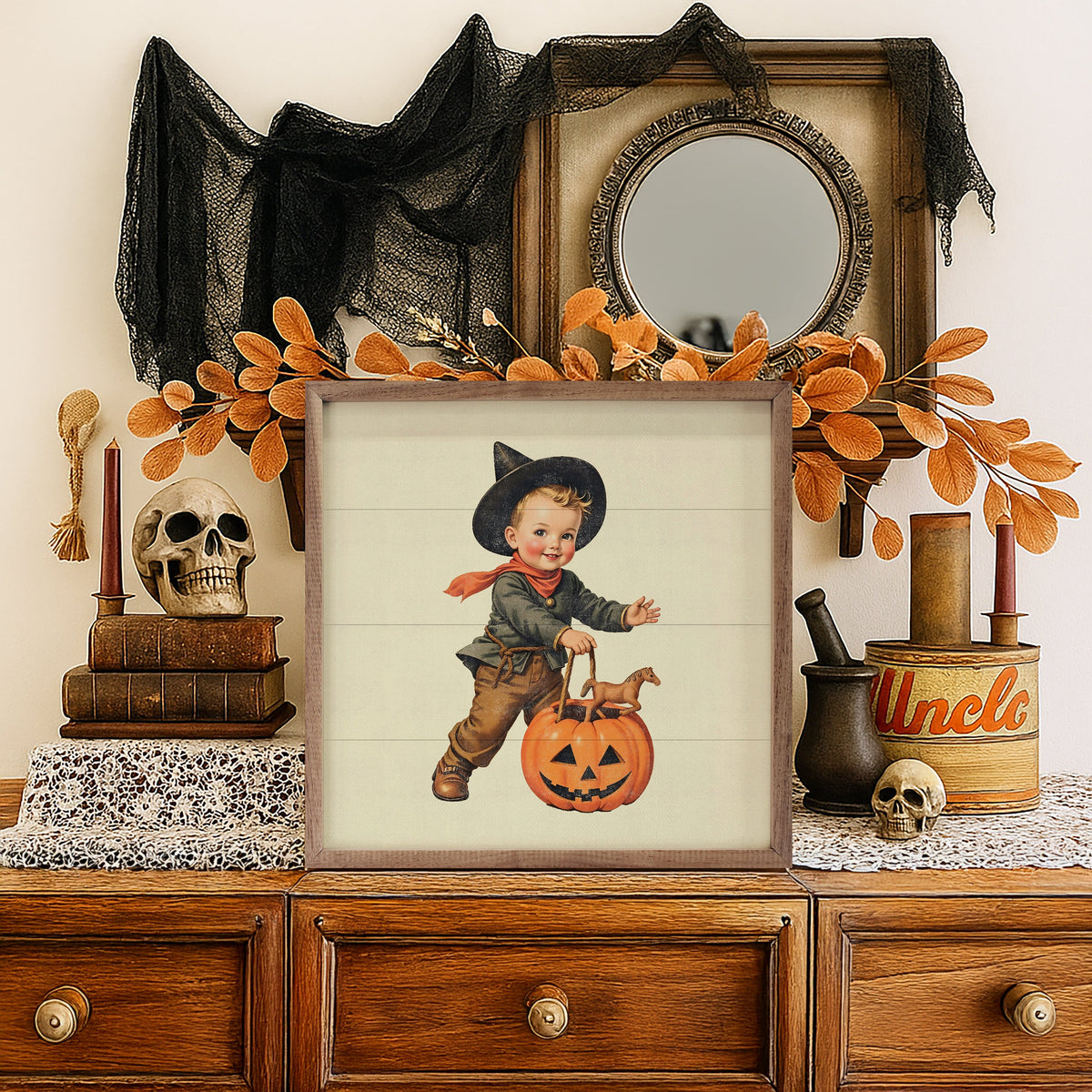 Kendrick Home Walnut Frames Cute Cowboy Costume Trick Or Treat