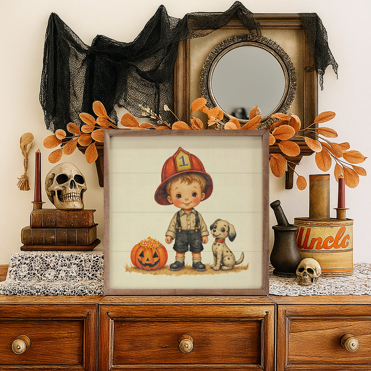 Kendrick Home Walnut Frames Cute Fireman Trick Or Treat