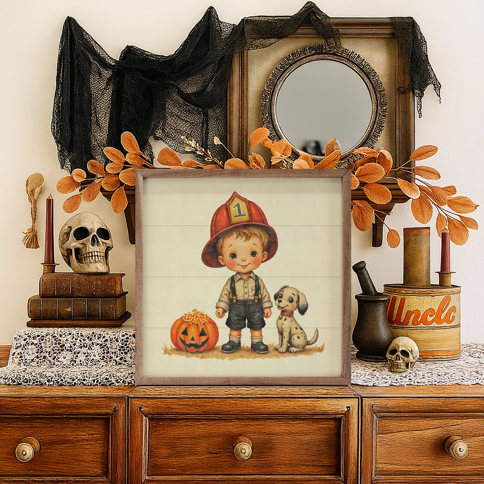 Kendrick Home Walnut Frames 4x4 Cute Fireman Trick Or Treat