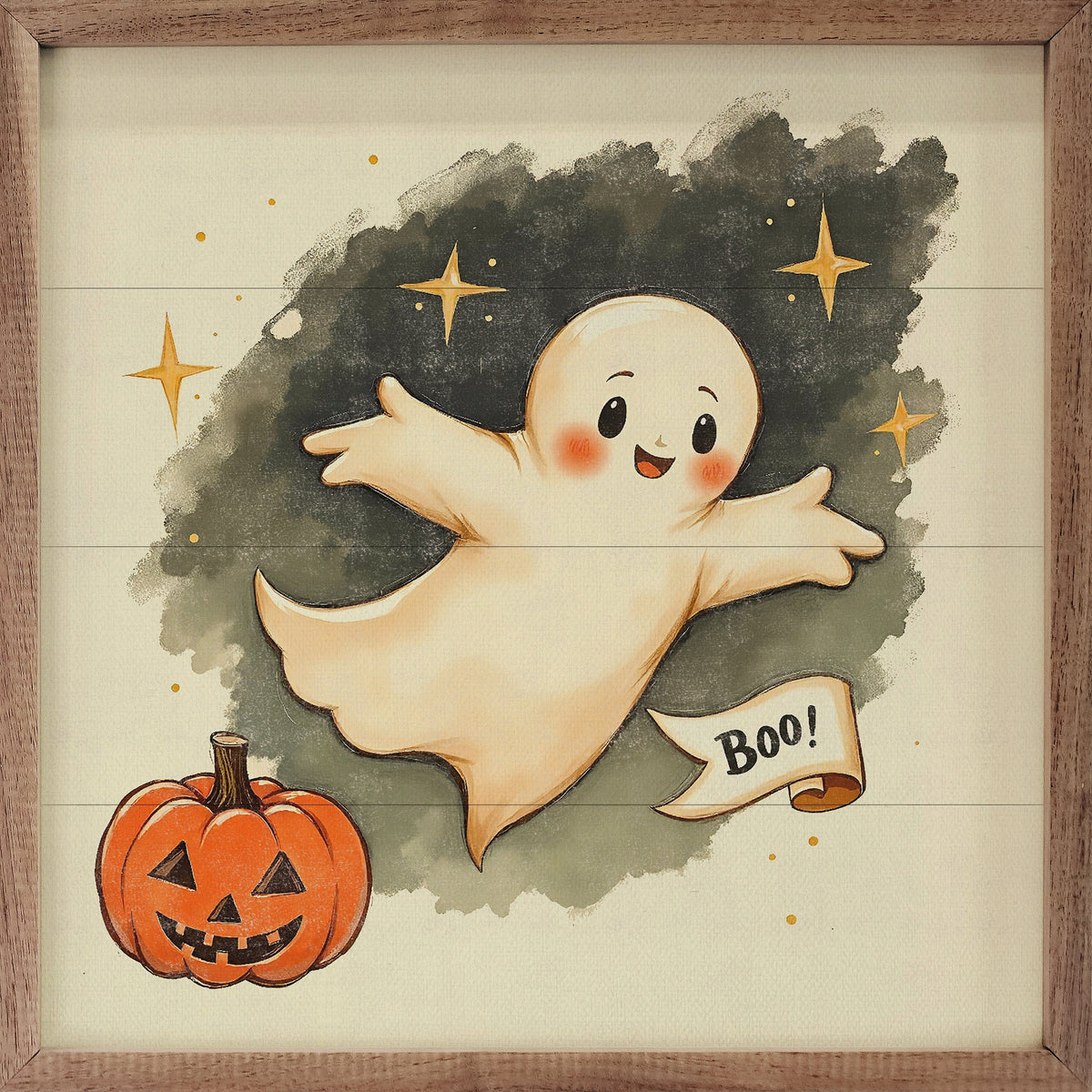Kendrick Home Walnut Frames 4x4 Cute Ghost With Banner