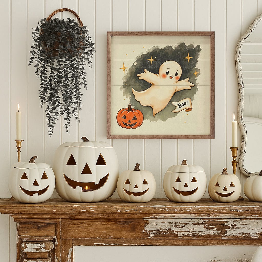 Kendrick Home Walnut Frames Cute Ghost With Banner