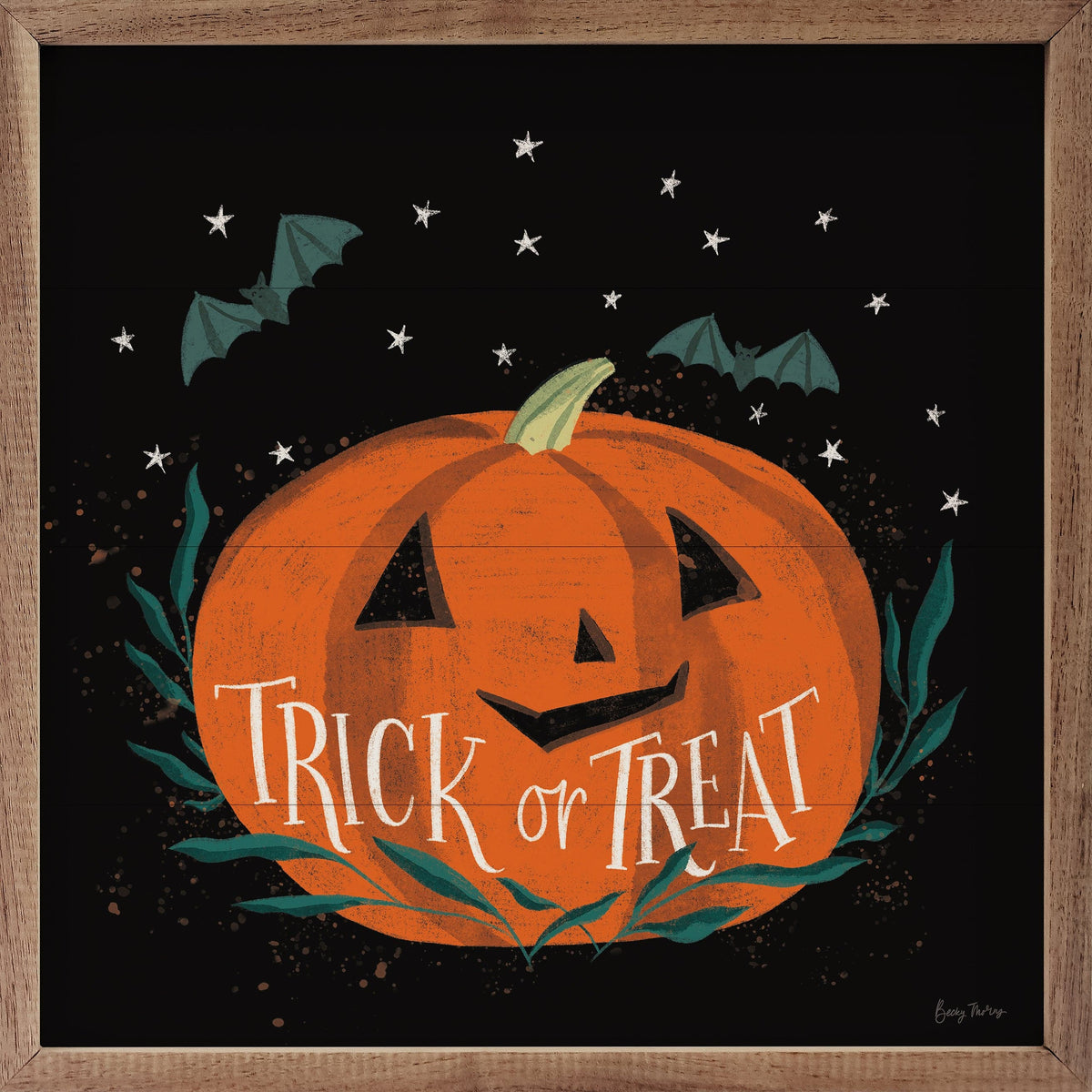 Kendrick Home Walnut Frames 4x4 Cute Halloween II Trick By Becky Thorns Printed and Framed Wall Sign