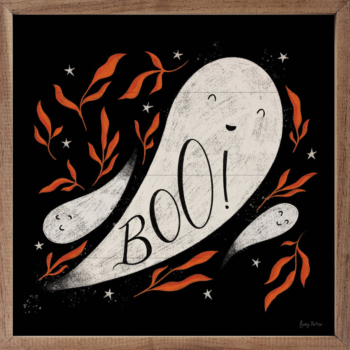 Kendrick Home Walnut Frames 4x4 Cute Halloween III Boo By Becky Thorns Printed and Framed Wall Sign
