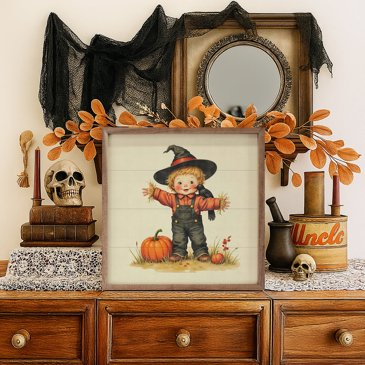 Kendrick Home Walnut Frames Cute Scarecrow Trick Or Treat