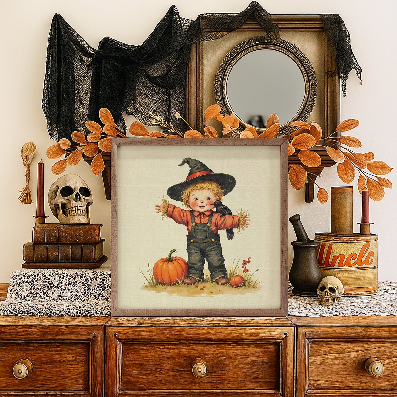 Kendrick Home Walnut Frames 4x4 Cute Scarecrow Trick Or Treat