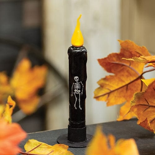 Dancing Skeleton Flicker LED Battery Candle Light Taper 6" High - Timer Feature