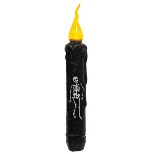 Dancing Skeleton Flicker LED Battery Candle Light Taper 6" High - Timer Feature