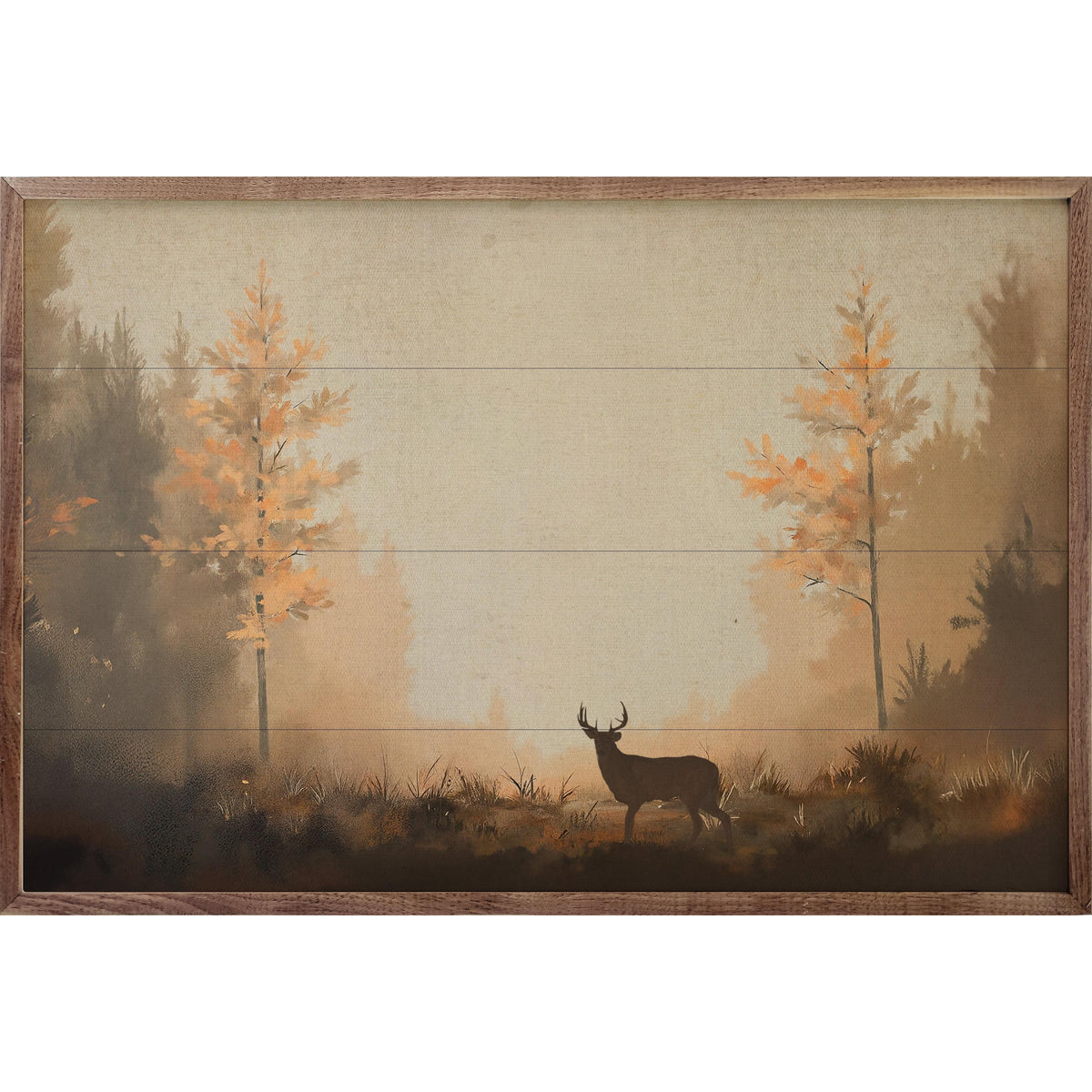 Kendrick Home Walnut Frames Deer In Autumn Lane Printed and Framed Wall Sign
