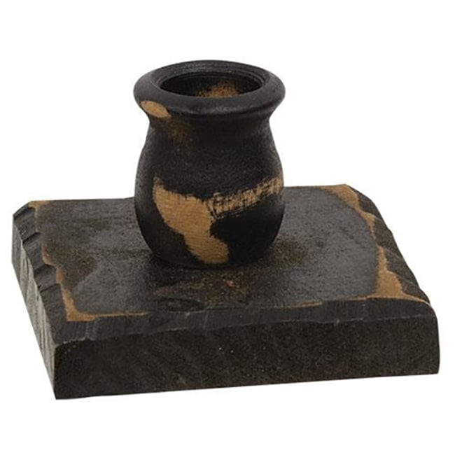 Distressed Black Wooden Square Candle Holder For Taper Candles