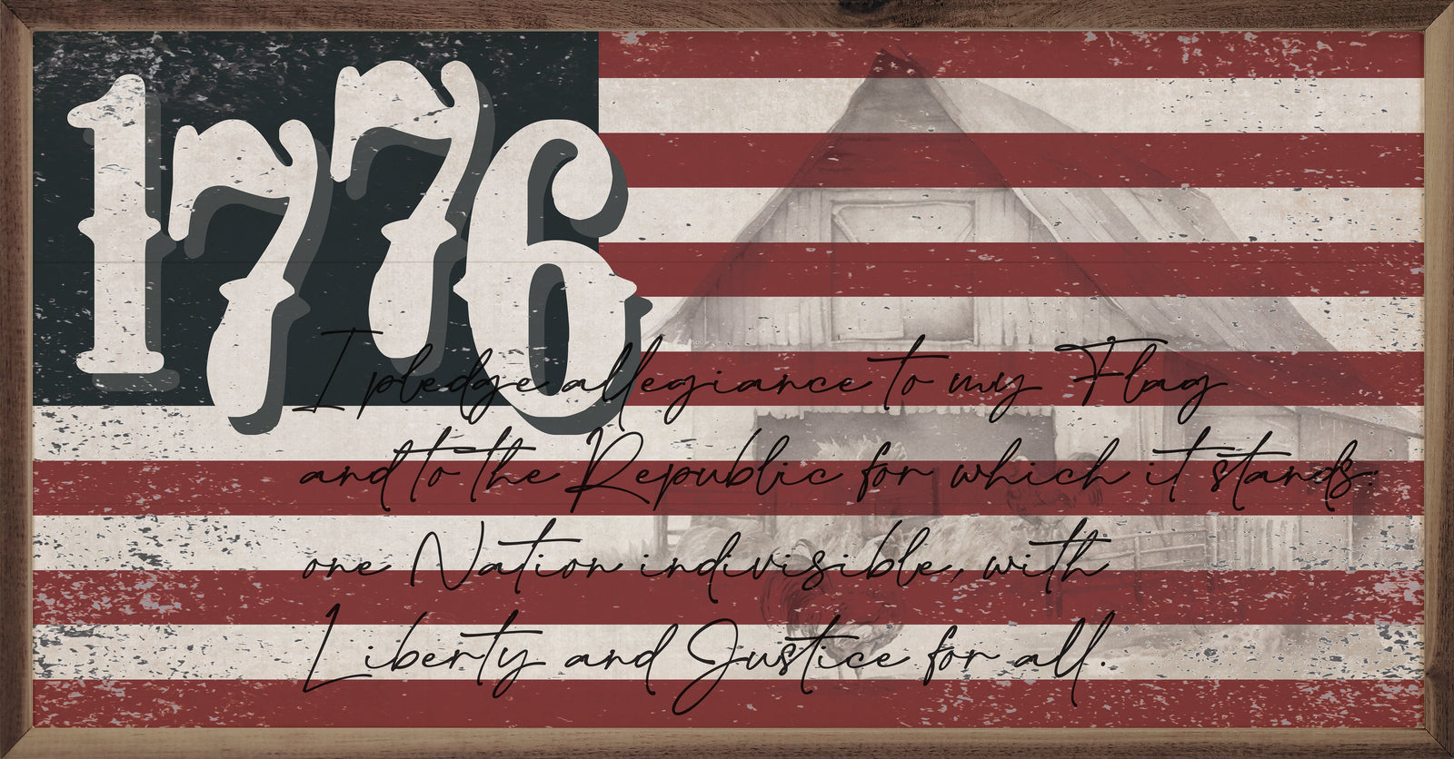 Kendrick Home Walnut Frames Sizes Distressed Flag 1776 Printed and Framed Wall Sign