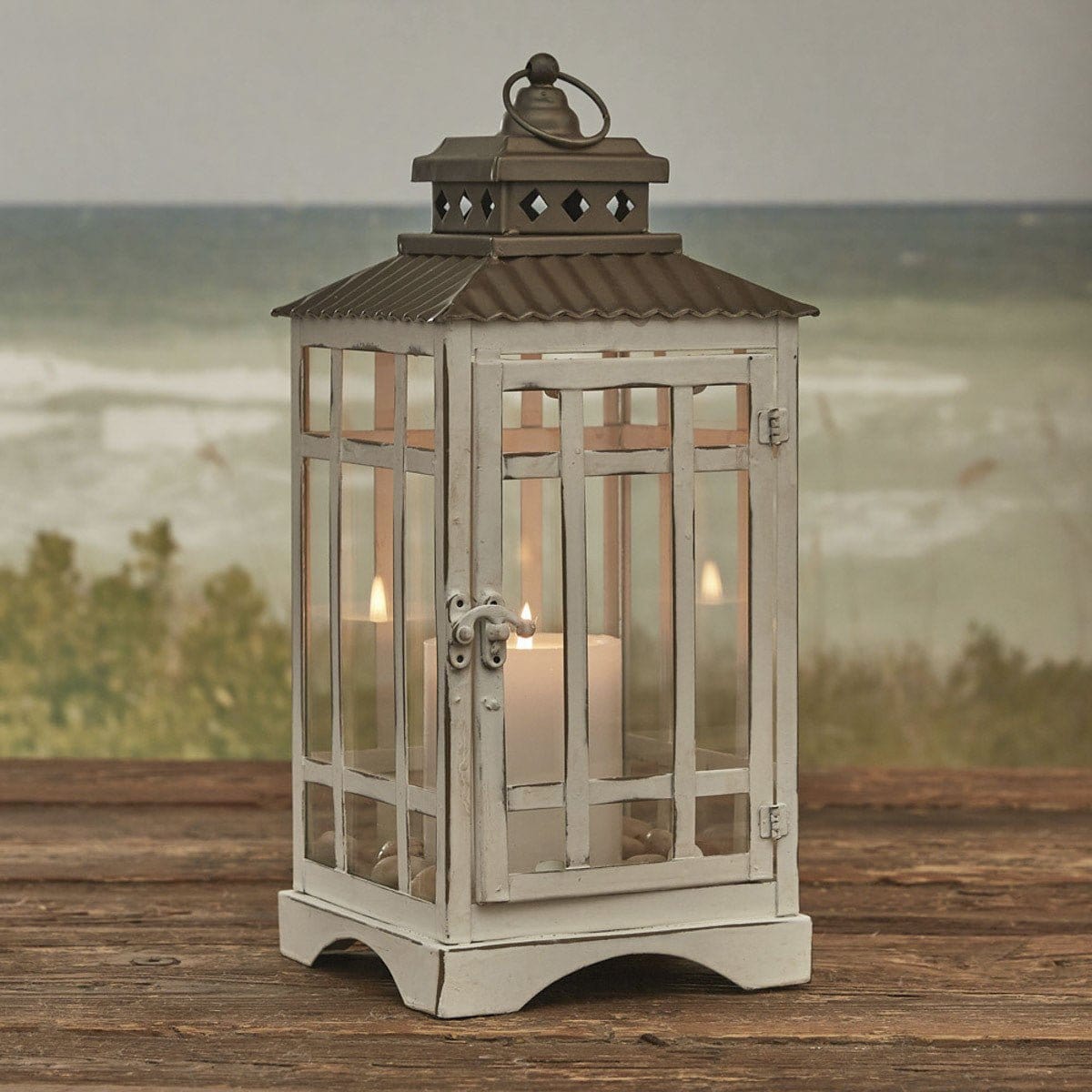 Distressed - Large White Lantern Candle Holder For Pillar Candles-Park Designs-The Village Merchant
