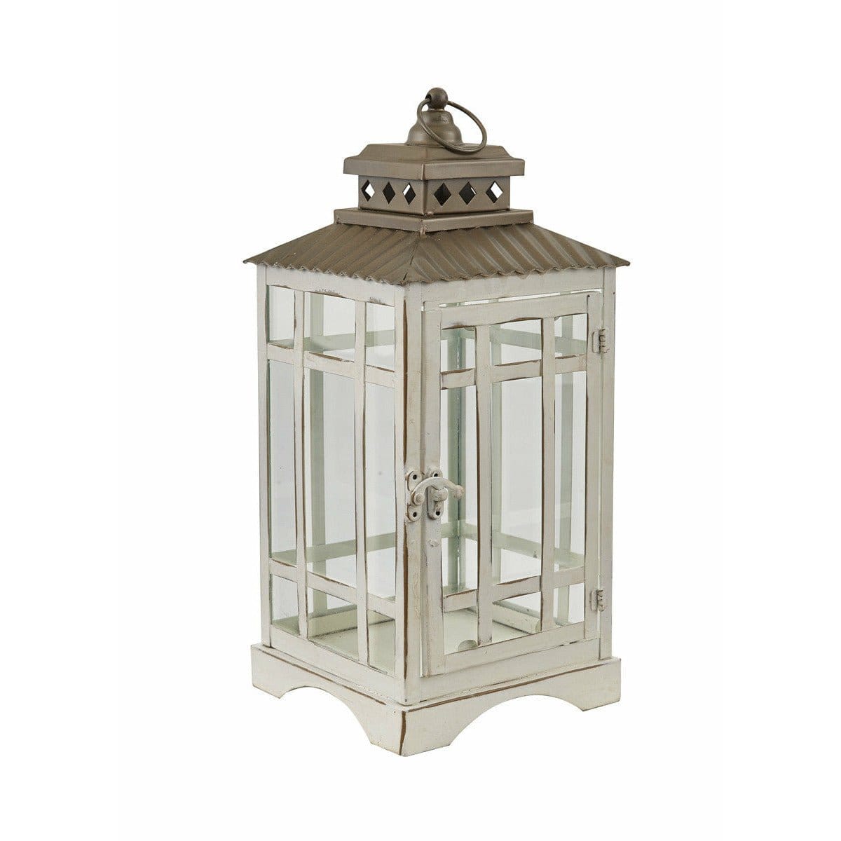 Distressed - Large White Lantern Candle Holder For Pillar Candles-Park Designs-The Village Merchant