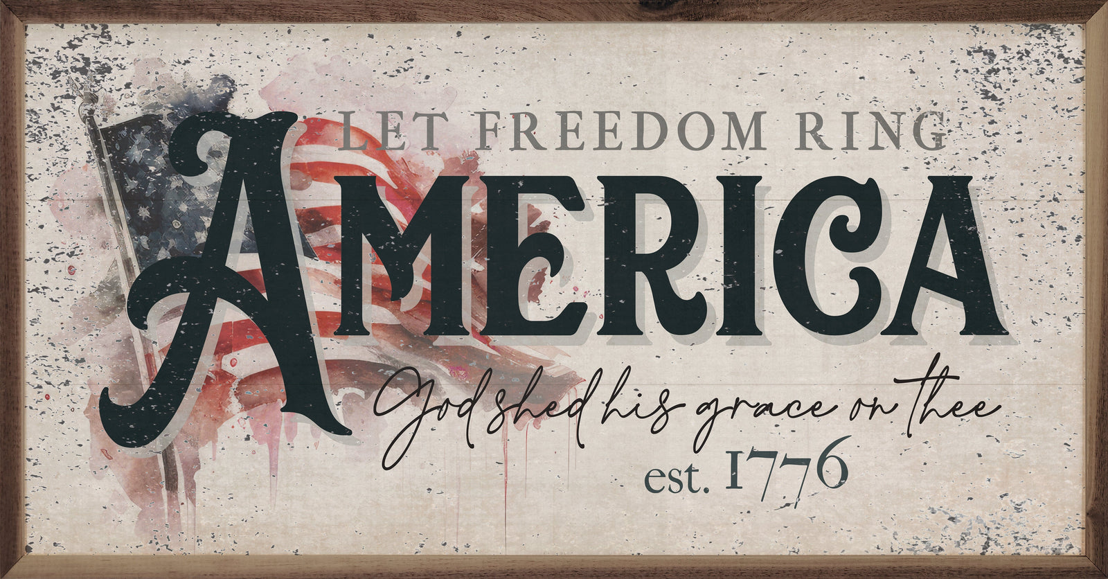 Kendrick Home Walnut Frames Sizes Distressed Let Freedom Ring America Flag Printed and Framed Wall Sign