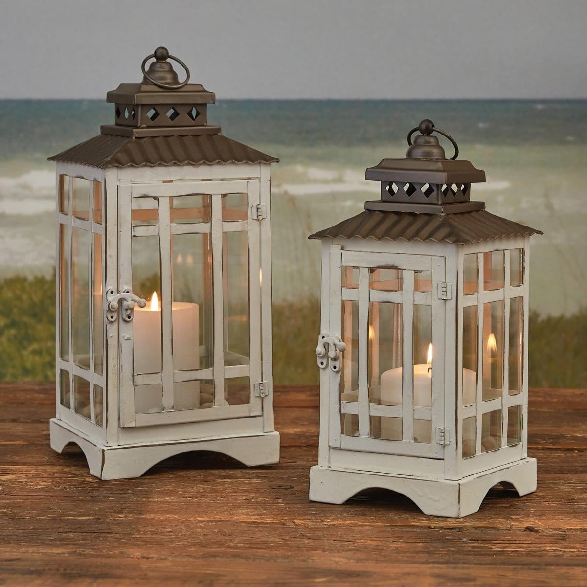 Distressed - Small White Lantern Candle Holder For Pillar Candles-Park Designs-The Village Merchant