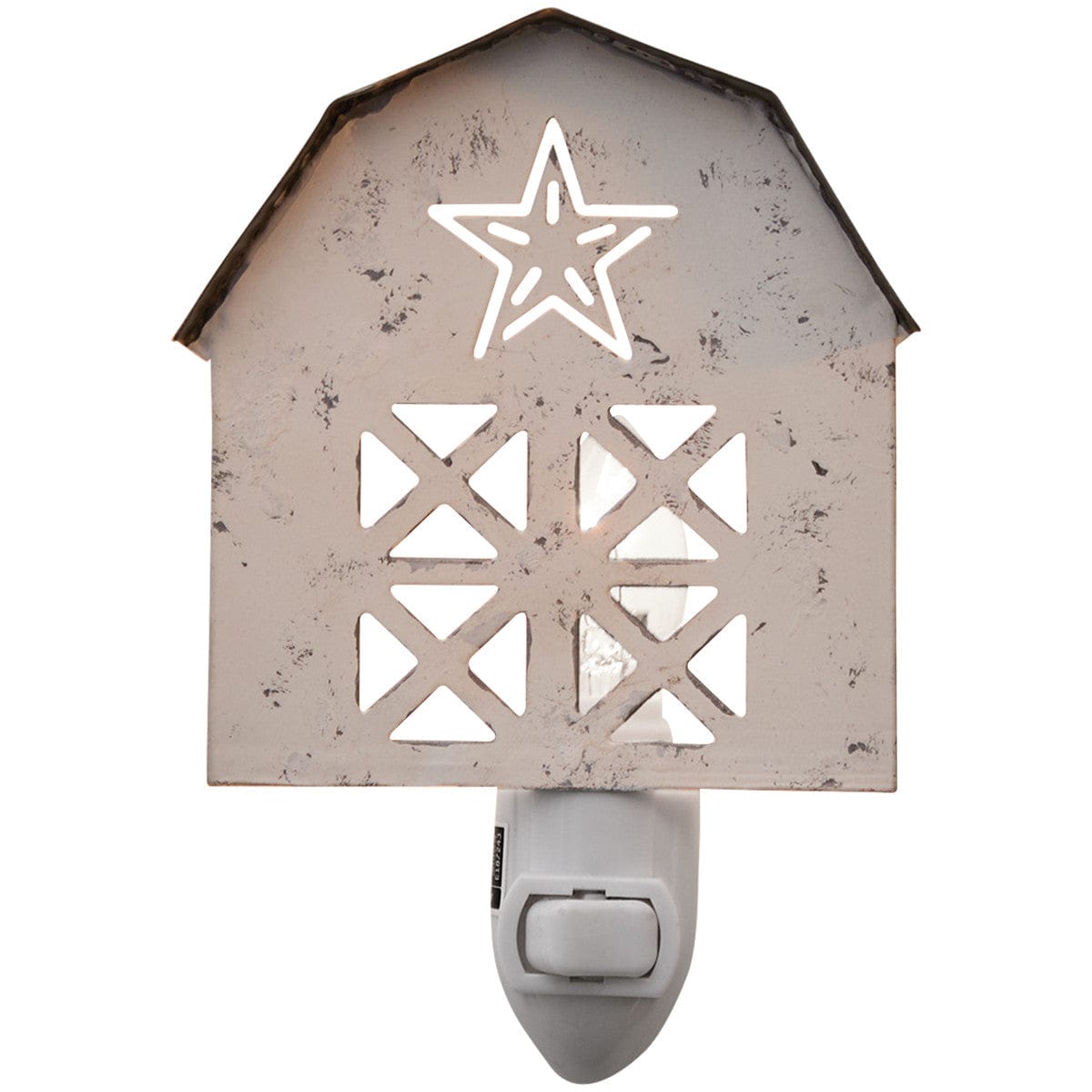 Distressed White Barn With Star Night Light