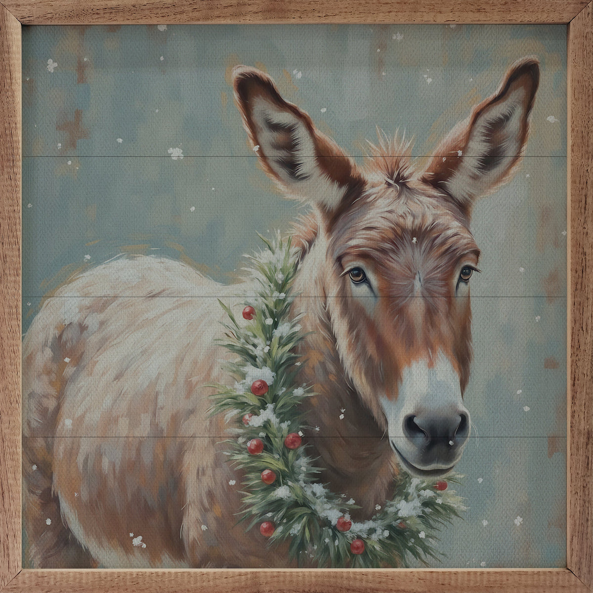 White Donkey Berry Wreath Printed and Framed Wall Sign