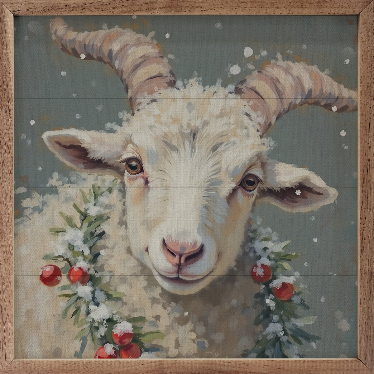 White Goat Berry Wreath Printed and Framed Wall Sign