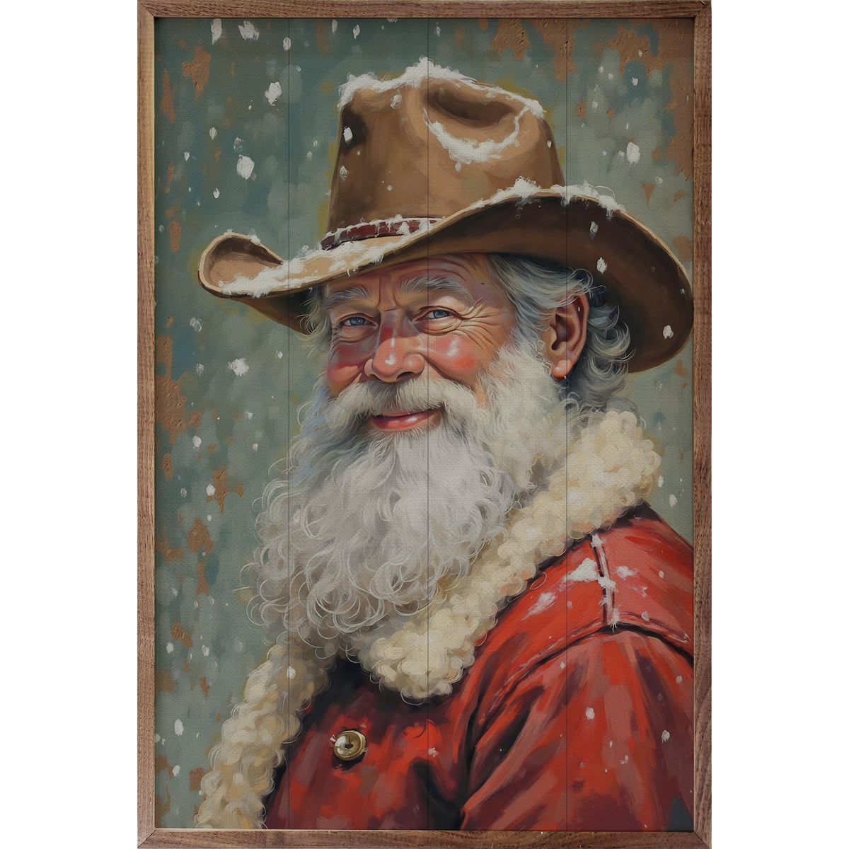 Cowboy Claus Portrait Printed and Framed Wall Sign