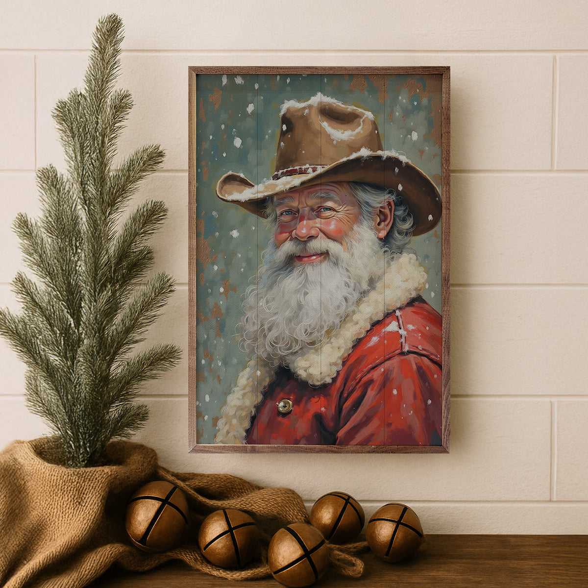 Cowboy Claus Portrait Printed and Framed Wall Sign