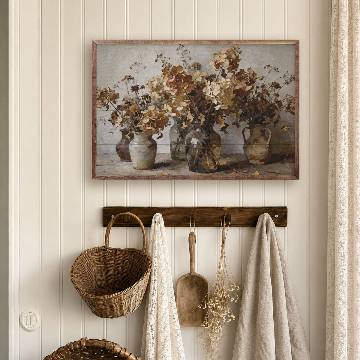 Kendrick Home Walnut Frames Dried Autumn Vessels
