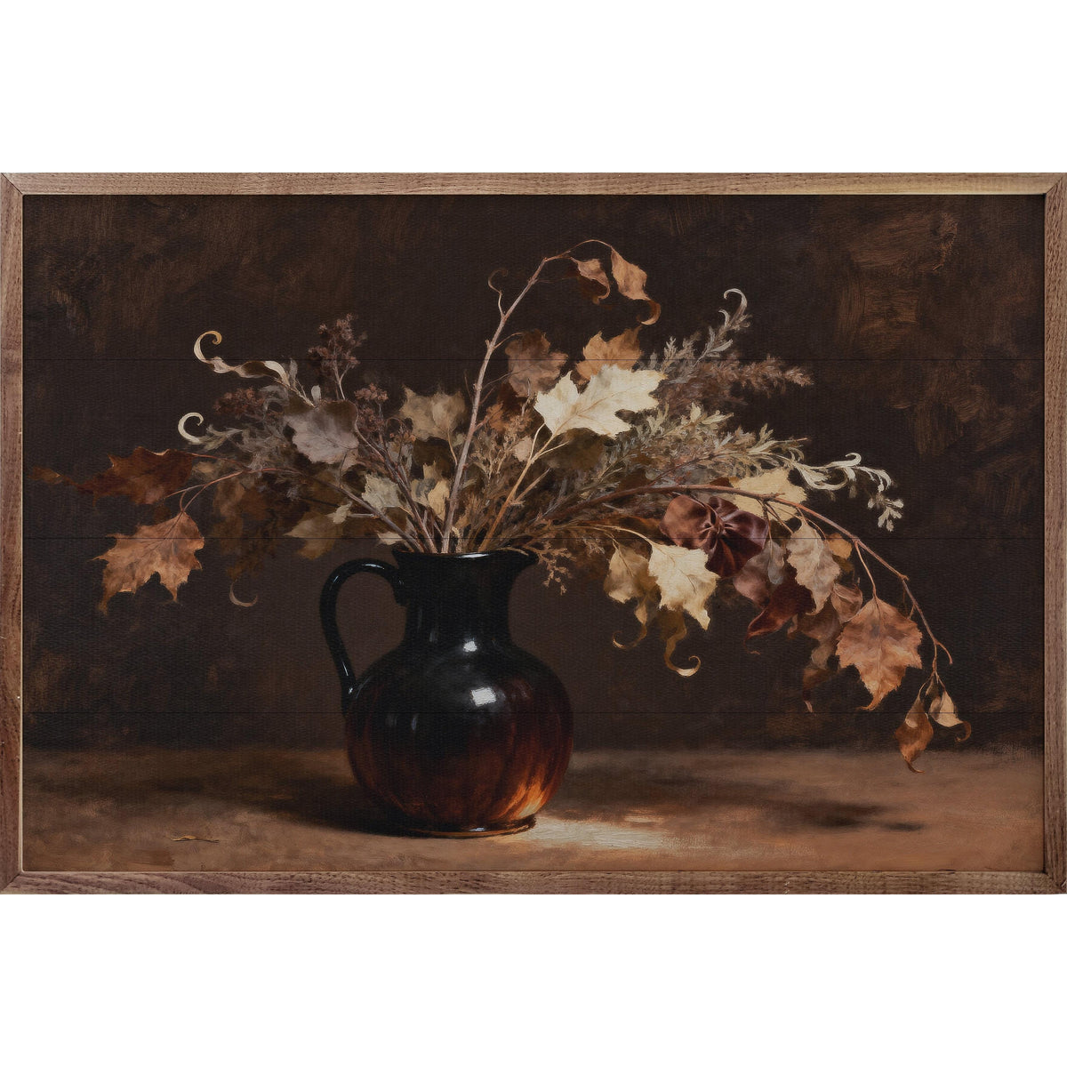 Kendrick Home Walnut Frames 8x5 Dried Oak Leaves Dark Printed and Framed Wall Sign