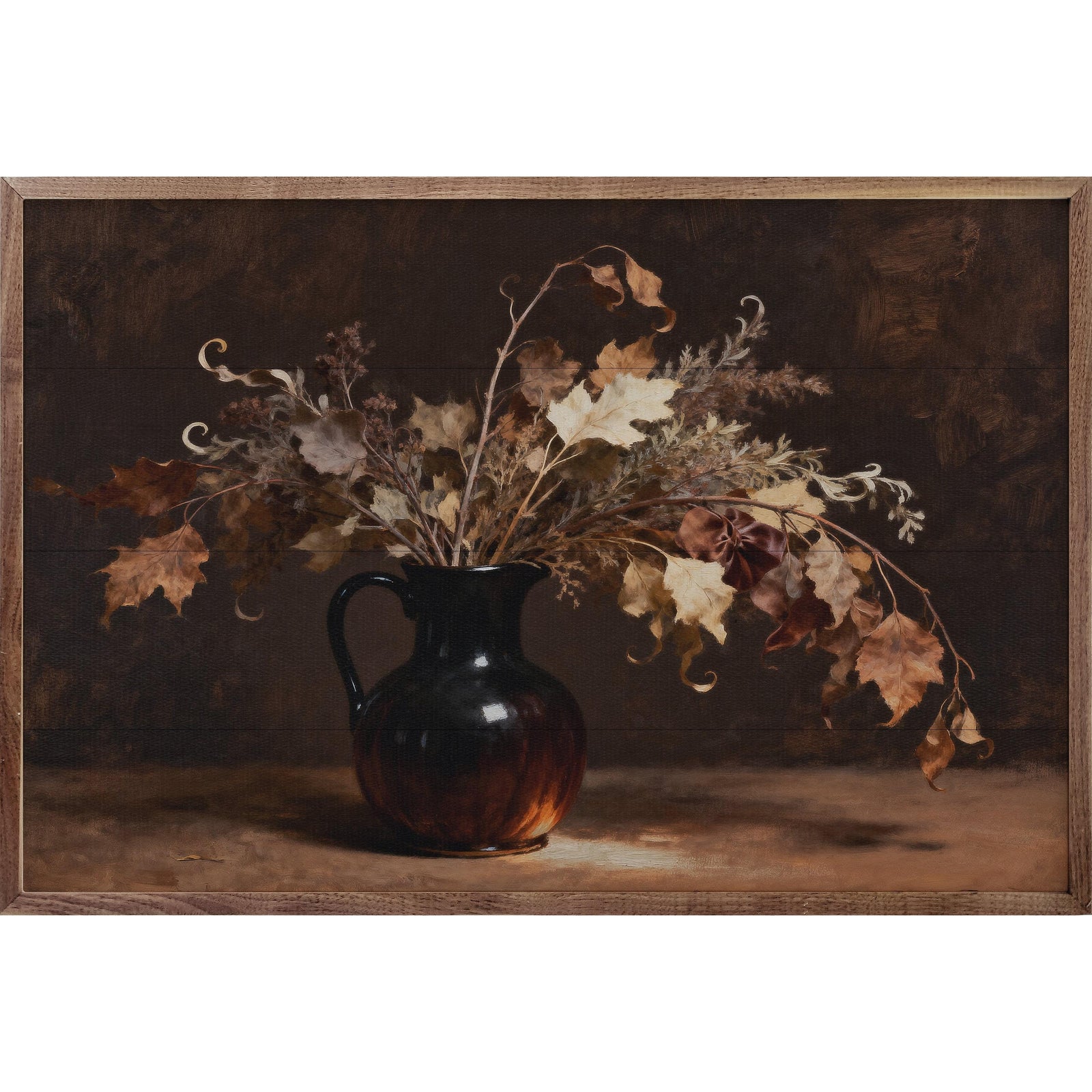 Kendrick Home Walnut Frames 8x5 Dried Oak Leaves Dark Printed and Framed Wall Sign
