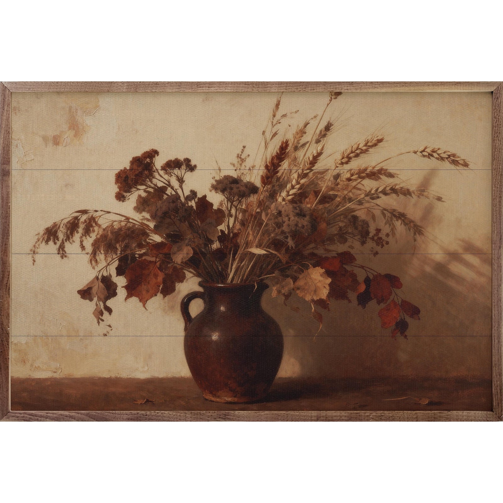 Kendrick Home Walnut Frames 8x5 Dried Oak Leaves Light Printed and Framed Wall Sign