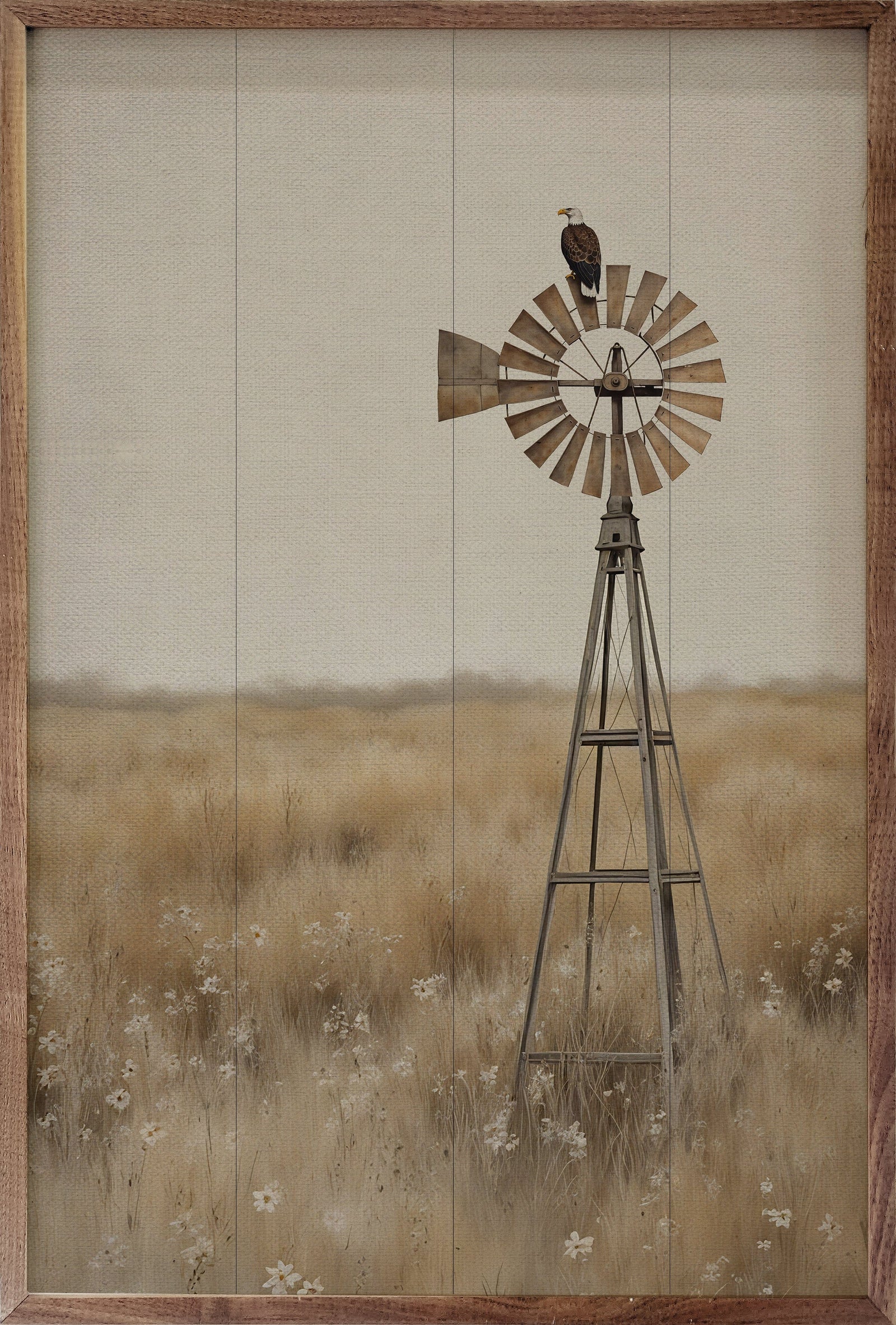 Kendrick Home Walnut Frames Eagle On Windmill Printed and Framed Wall Sign