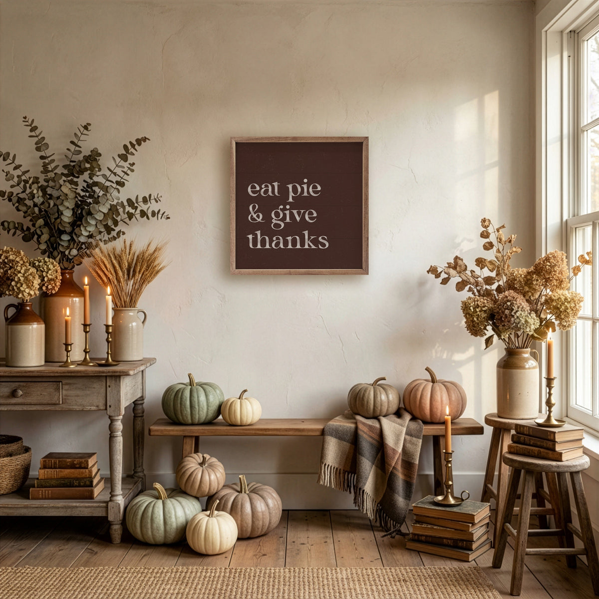 Kendrick Home Walnut Frames Eat Pie And Give Thanks Printed and Framed Wall Sign