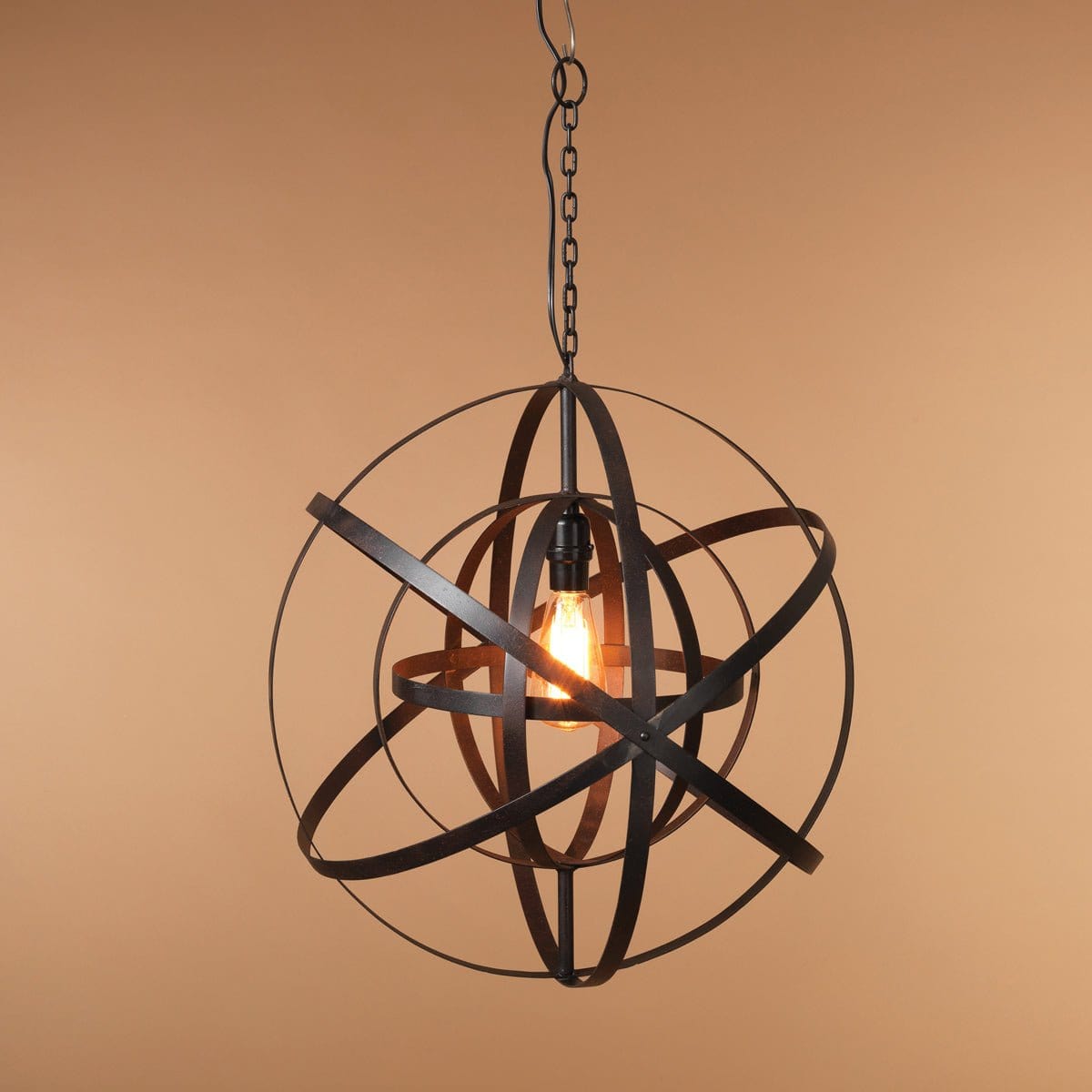 Electric Metal Collapsible Sphere W/ Edison Light Bulb Hanging Lamp 21.5" high-Gerson-The Village Merchant