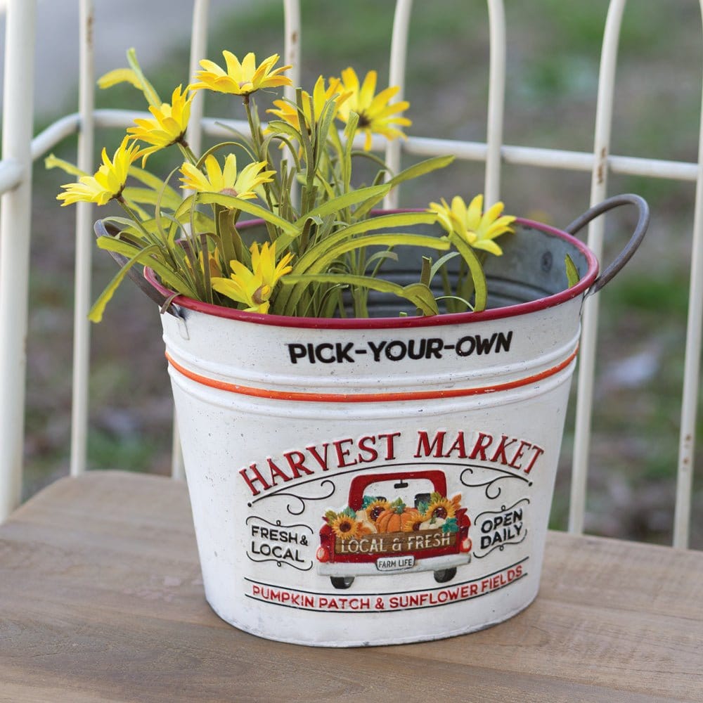 Embossed Metal Pick-Your-Own Harvest Market Bucket-CTW Home-The Village Merchant