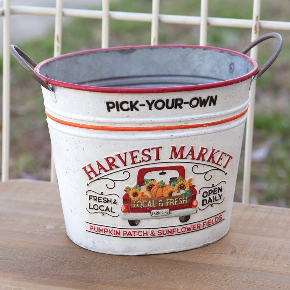 Embossed Metal Pick-Your-Own Harvest Market Bucket-CTW Home-The Village Merchant