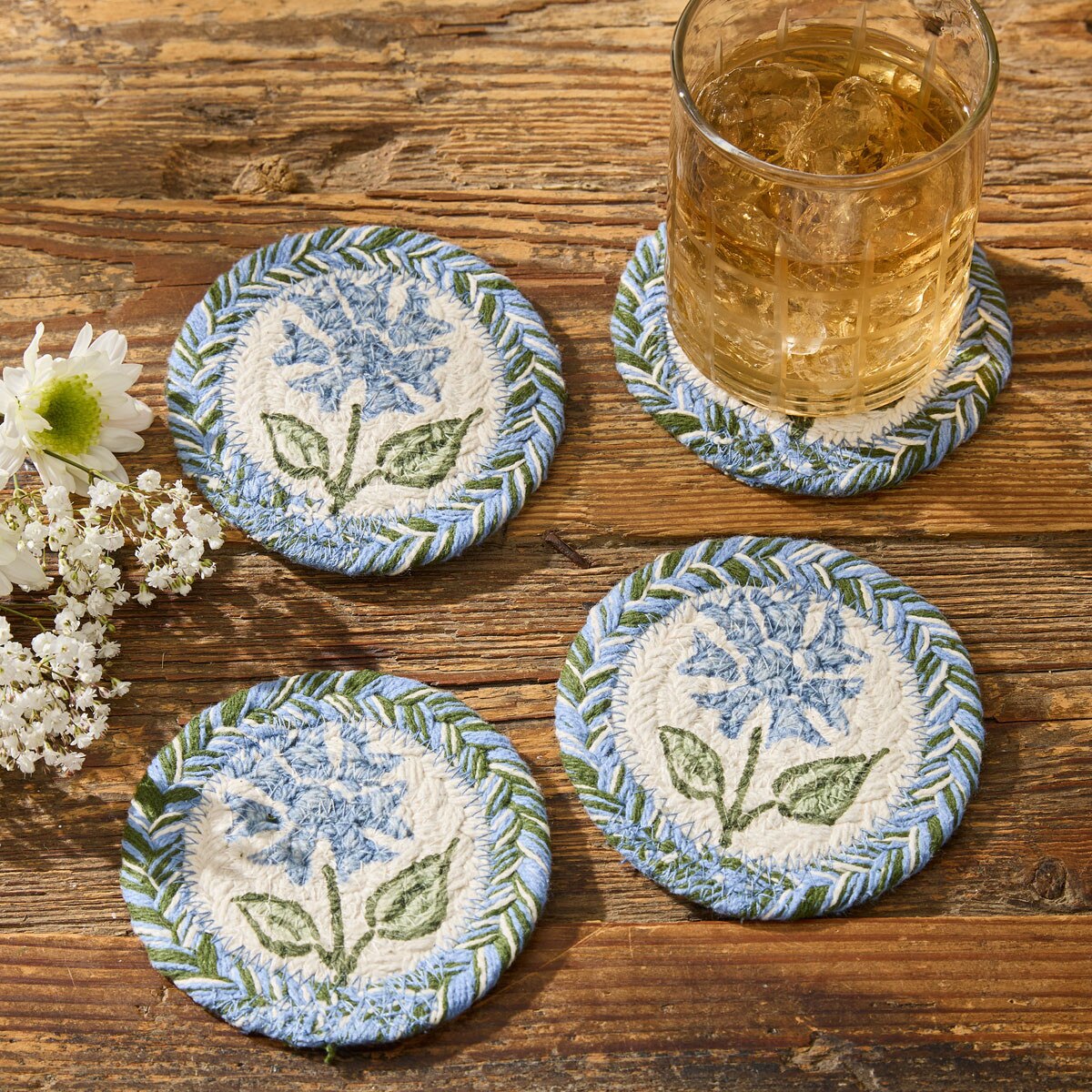 Park Designs Coaster Emmaline Braided & Printed Coaster Round Set of 4