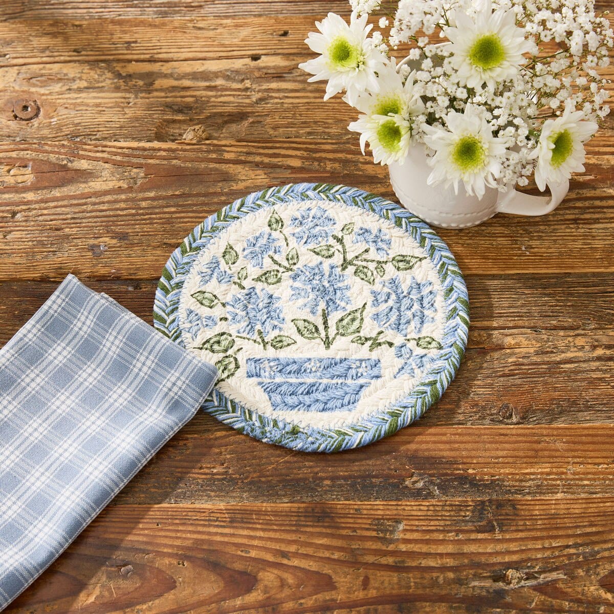 Park Designs Trivet Emmaline Braided & Printed Trivet 8" Diameter Round Set of 2