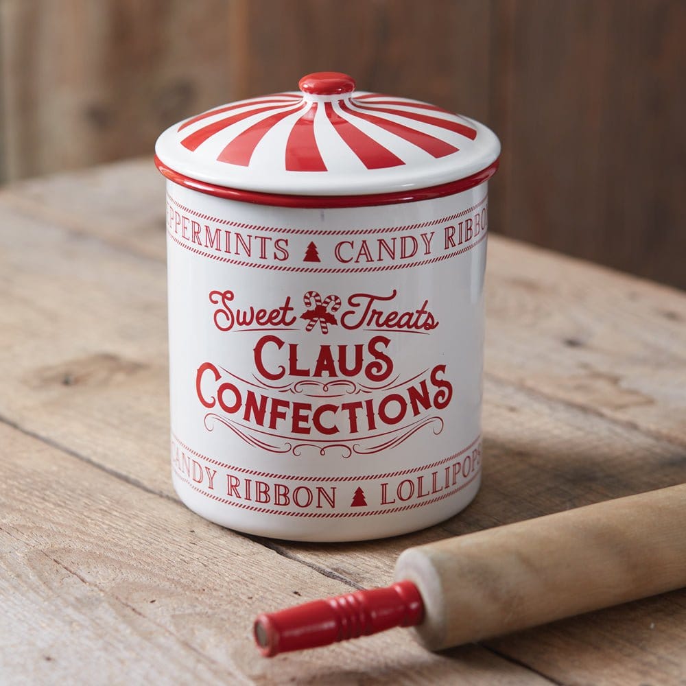 Enameled Claus Confections Container / Canister With Lid-CTW Home-The Village Merchant