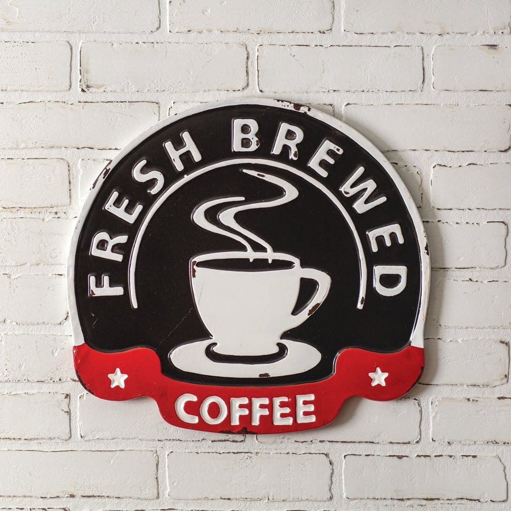 Enamelware Fresh Brewed Coffee Sign - Embossed Metal-CTW Home-The Village Merchant