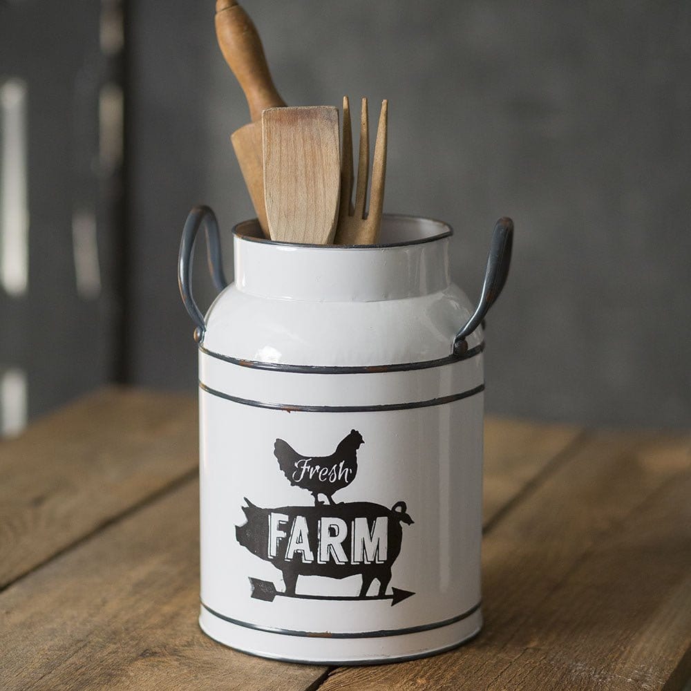 Enamelware Fresh Farm Milk Can With Metal Handles-CTW Home-The Village Merchant