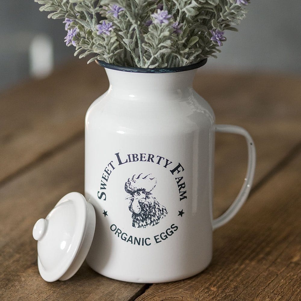 Enamelware Sweet Liberty Farm Organic Eggs Canister With Lid &amp; Handle-CTW Home-The Village Merchant