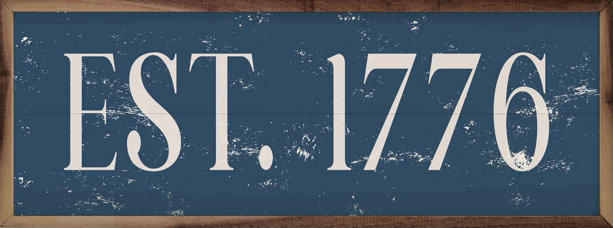 Kendrick Home Walnut Frames Sizes Est. 1776 Blue Printed and Framed Wall Sign