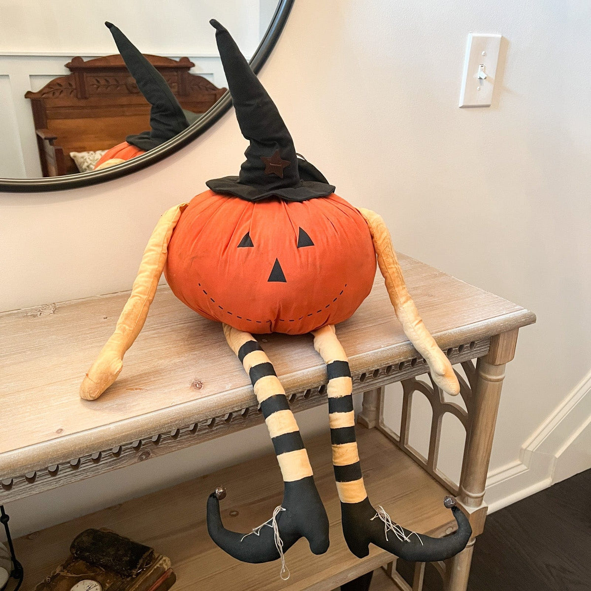 Fabric LED Pumpkin Man With Witch Shoes Stuffed Character