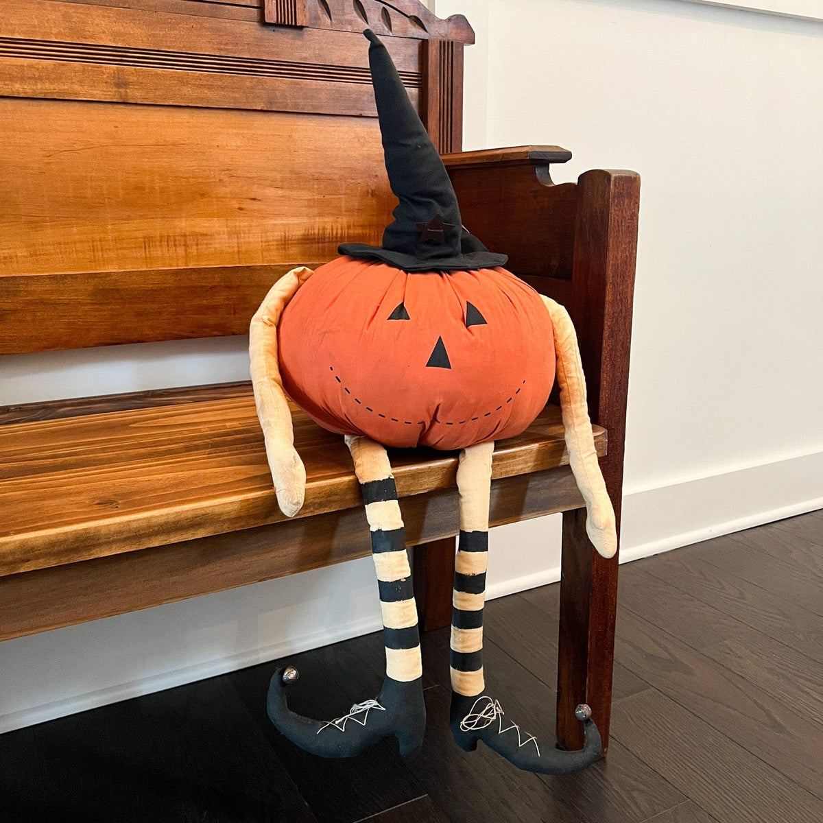 Fabric LED Pumpkin Man With Witch Shoes Stuffed Character