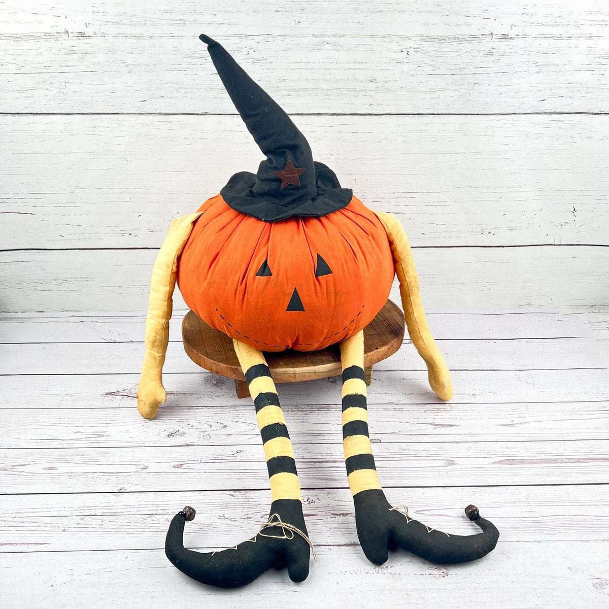 Fabric LED Pumpkin Man With Witch Shoes Stuffed Character