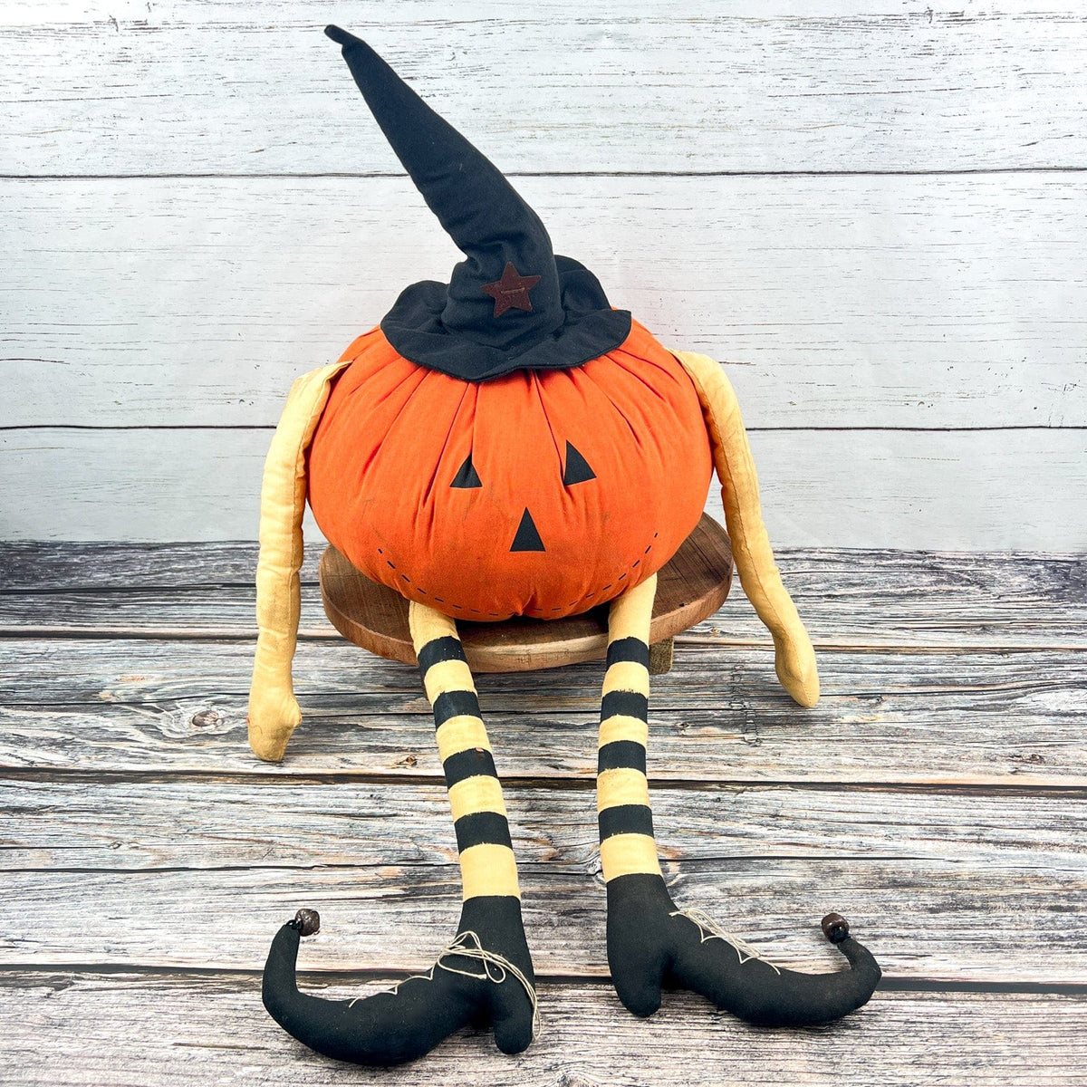 Fabric LED Pumpkin Man With Witch Shoes Stuffed Character