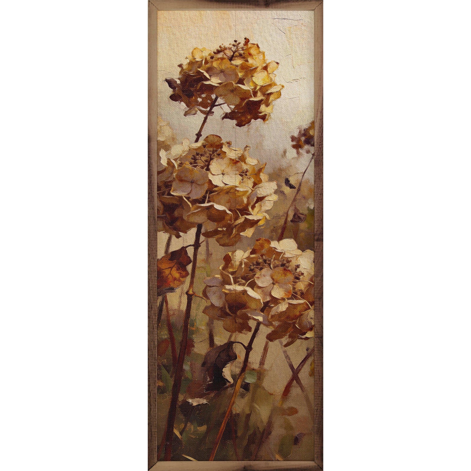 Kendrick Home Walnut Frames Sizes Faded Hydrangeas Printed and Framed Wall Sign