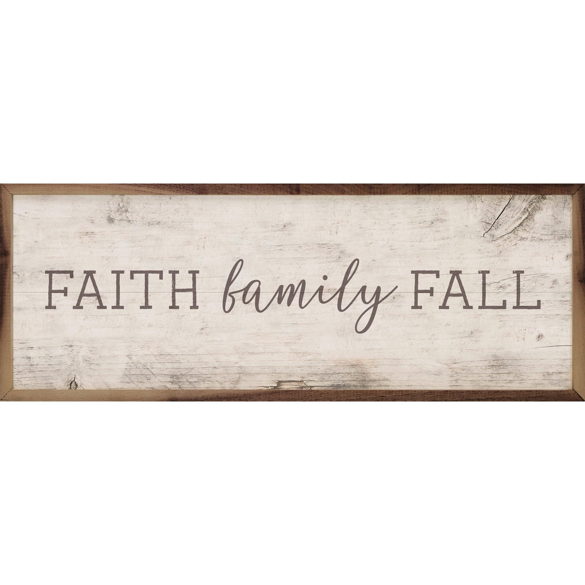 Kendrick Home Walnut Frames 12x4 Faith Family Fall Whitewash Printed and Framed Wall Sign