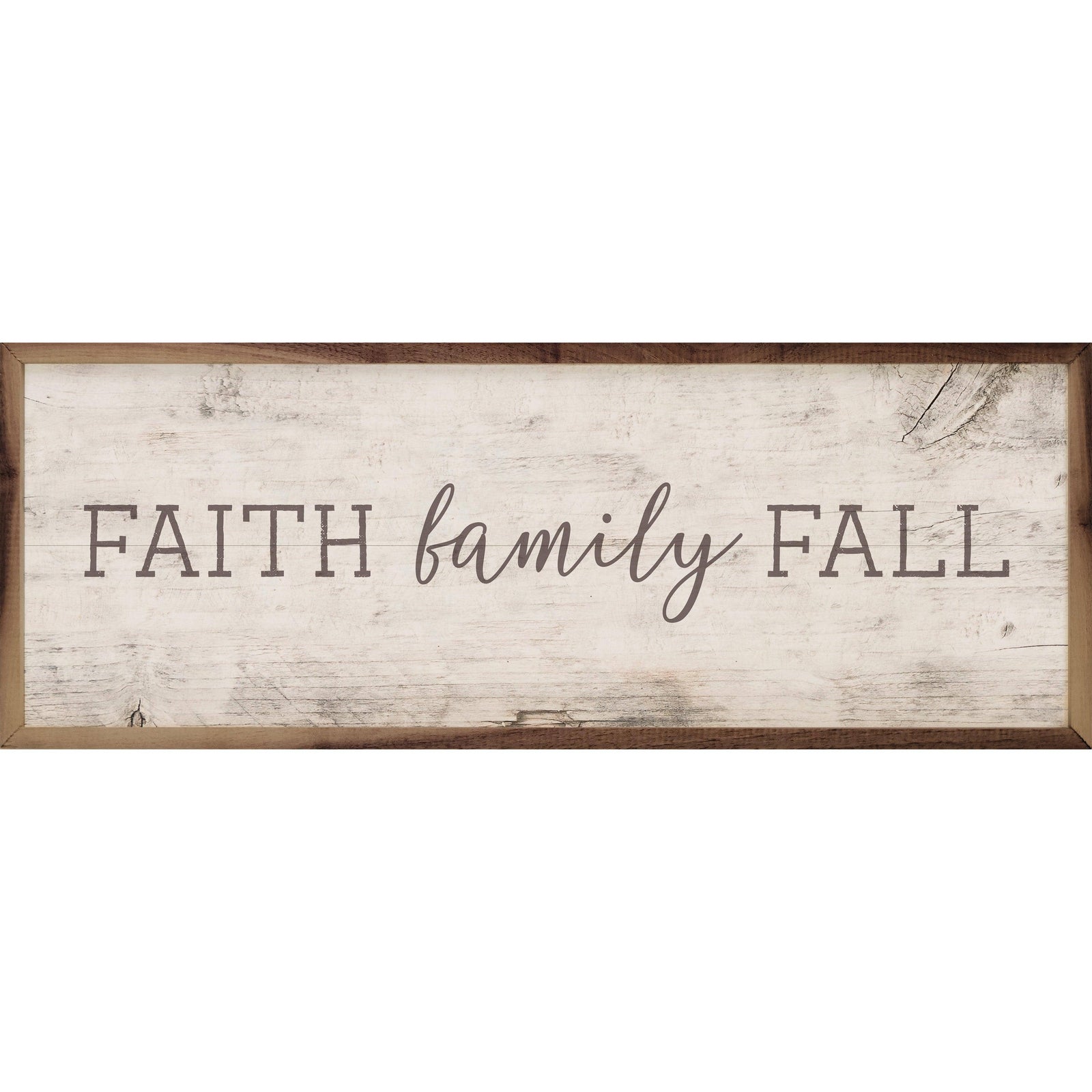 Kendrick Home Walnut Frames 12x4 Faith Family Fall Whitewash Printed and Framed Wall Sign