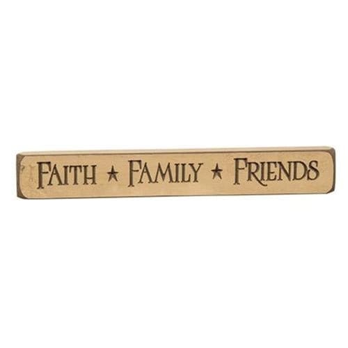 Faith Family Friends Sign - Engraved Wood 12" Long-Craft Wholesalers-The Village Merchant