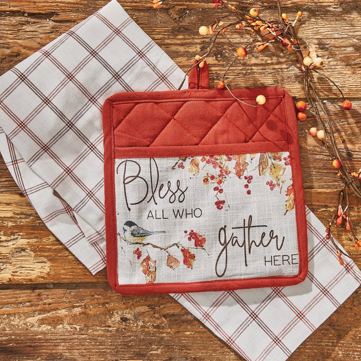 Fall Blessings Bless All Who Gather Here Pocket Potholder &amp; Dishtowel Set 2 Piece Set-Park Designs-The Village Merchant