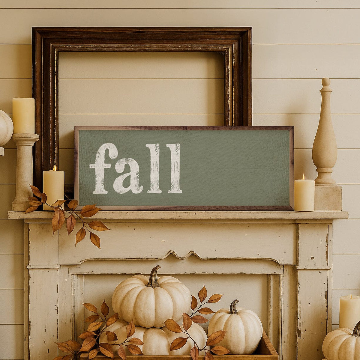 Kendrick Home Walnut Frames Fall Distressed Printed and Framed Wall Sign