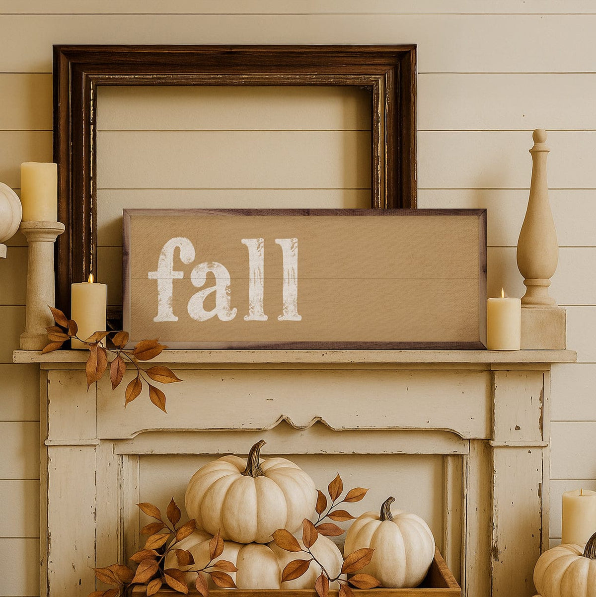 Kendrick Home Walnut Frames Fall Distressed Printed and Framed Wall Sign